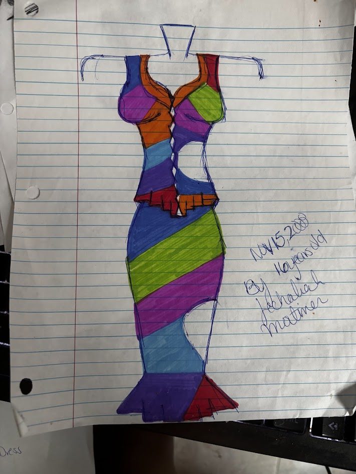Color-blocked mermaid gown sketch