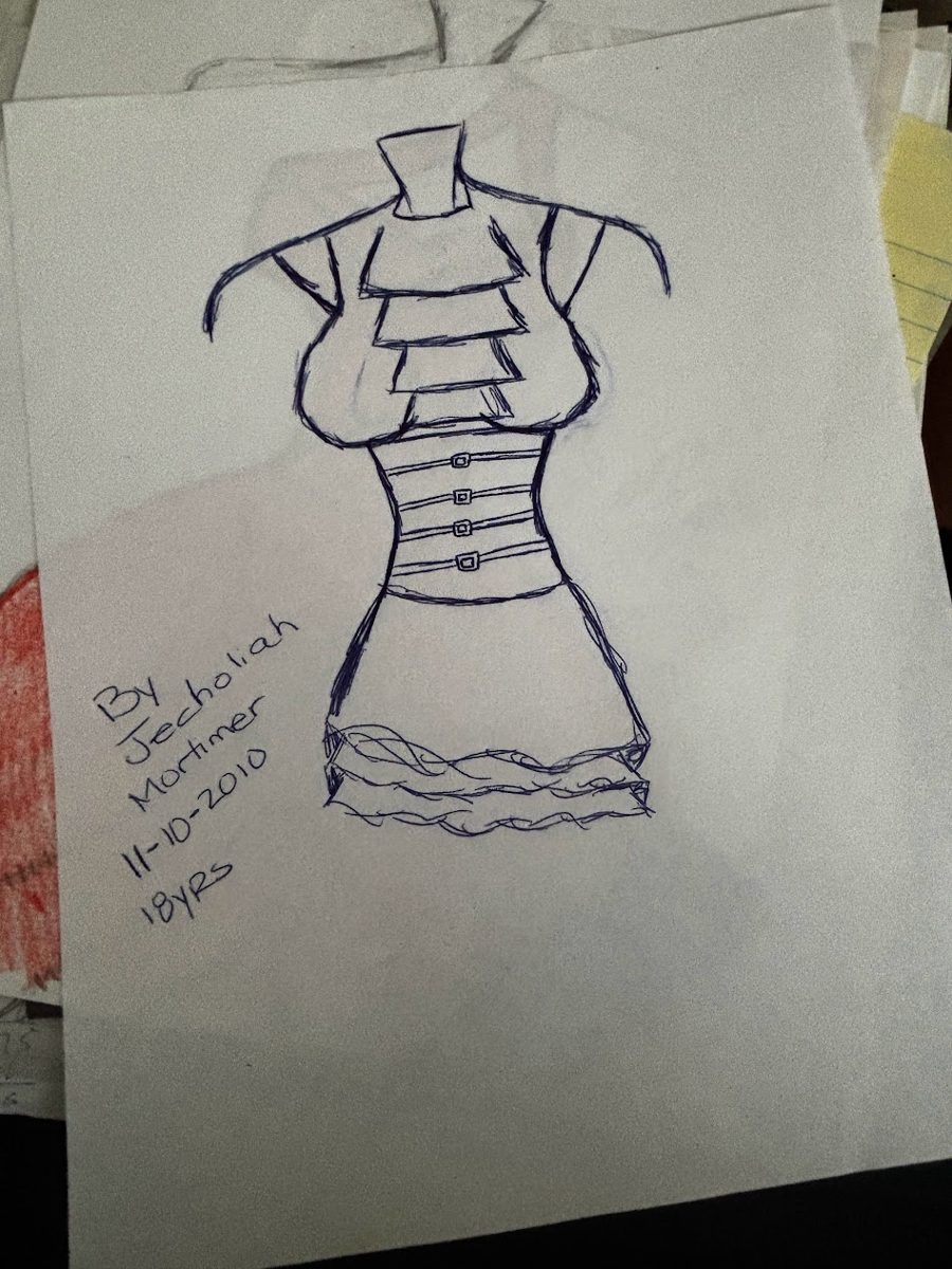 Tiered bodice dress with buckled waist sketch